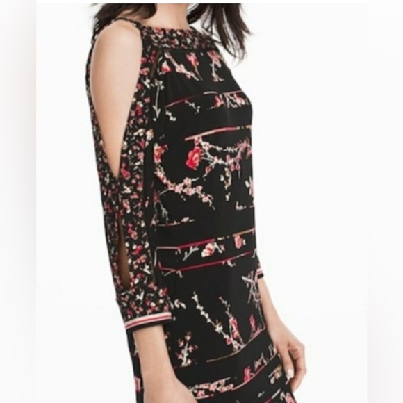 WHBM Split Sleeve Floral Print cold shoulder Shift Dress size L - Picture 1 of 5